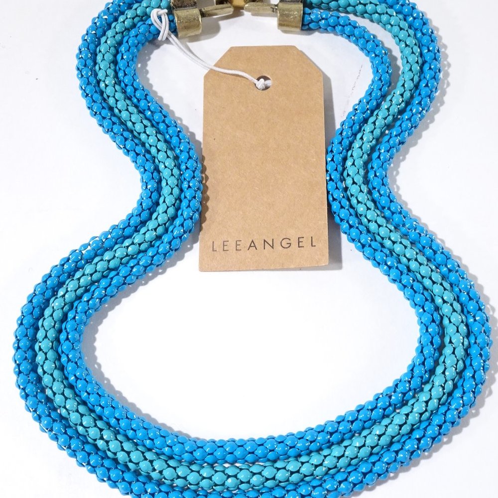 Lee Angel Blue Green Enamel Mesh Dot Three layer NEcklace NWT 350